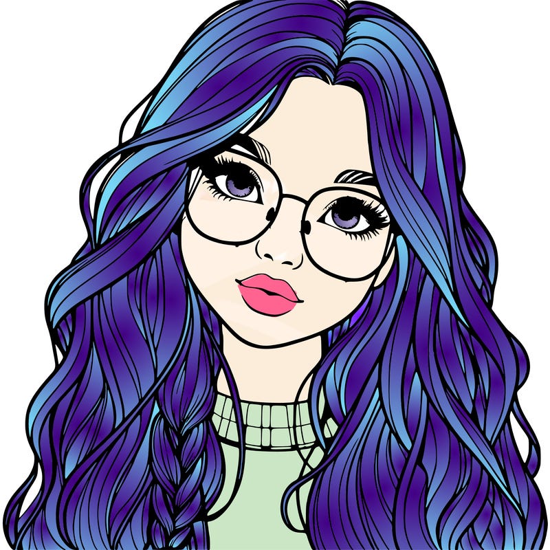 girl with long hair and freckles and glasses realistic
