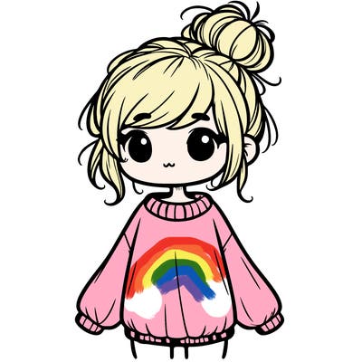 cute girl with baggy sweater and messy bun