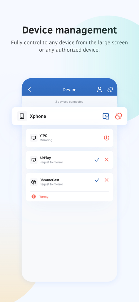 OneScreen Share (Screen Share) - Device management screen in the OneScreen Share app displaying connected devices like smartphones and PCs