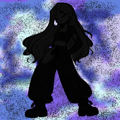 girl in baggy pants crop top and long hair