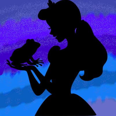 a shadow of a princess holding a frog realistic