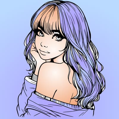 realistic girl with bangs looking over her shoulder