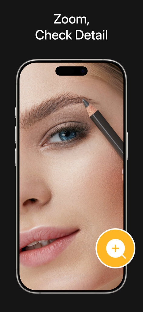 True Mirror App: Makeup Mirror - Close up of eye makeup being applied using the zoom feature in the True Mirror App