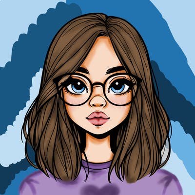 realistic girl with her hair down and glasses  and a nose