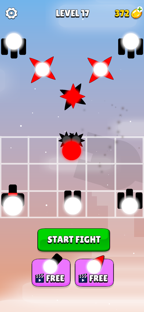 Fighter Merge game level showing fighter units and start button