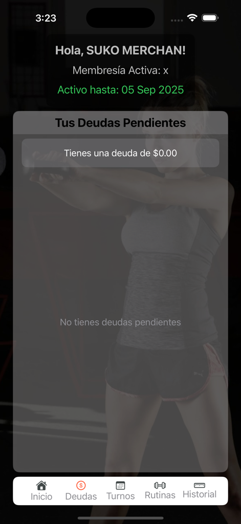 KlanbarzApp - User dashboard screen showing active membership status and pending payments in the KlanbarzApp