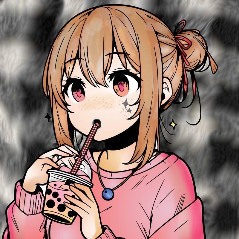 manga character drinking boba