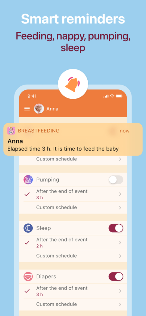 Breastfeeding Newborn tracker - Recordatorios inteligentes para la lactancia, extracción de leche, sueño y pañales del bebé en una pantalla móvil