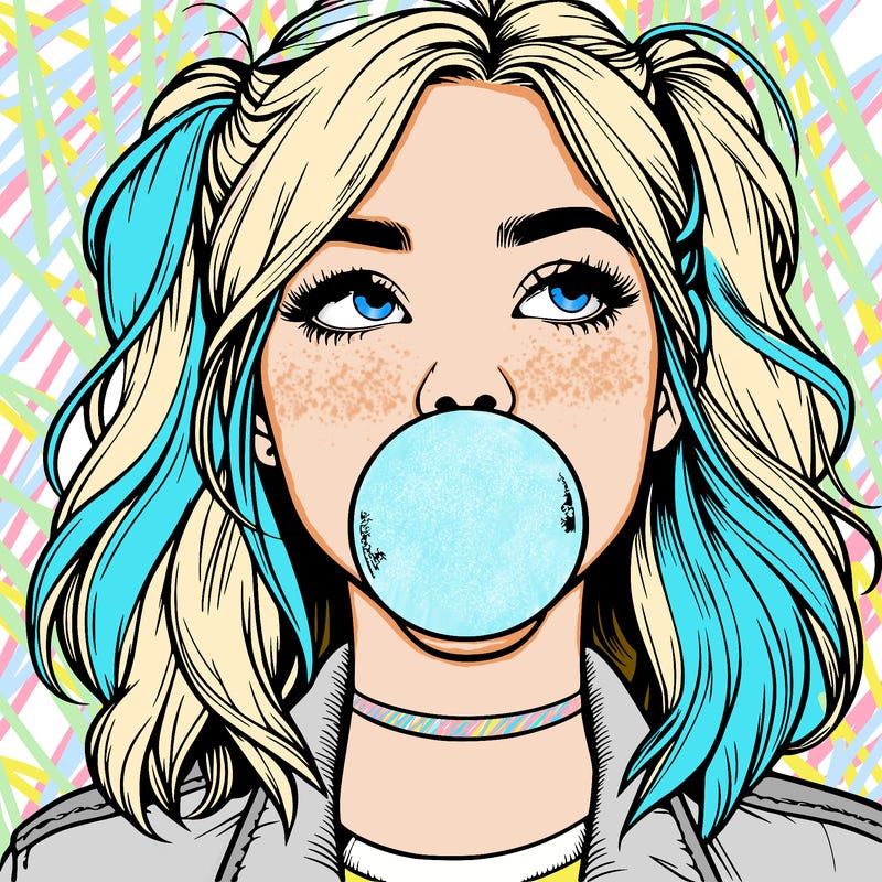 realististic girl blowing bubble -gum
