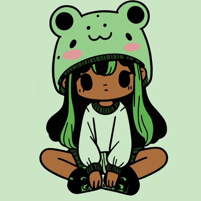 a girl wearing a frog hat and some frog socks