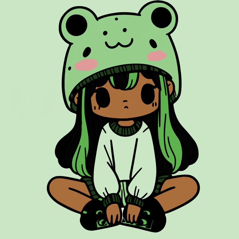 a girl wearing a frog hat and some frog socks