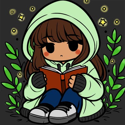 girl in oversized hoodie reading a book