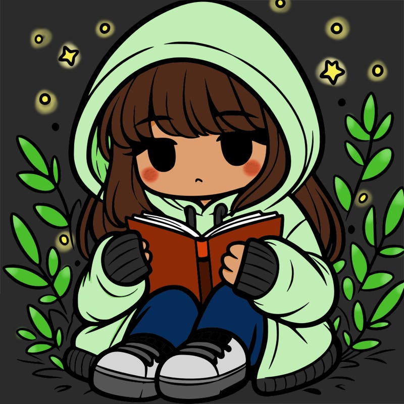 girl in oversized hoodie reading a book