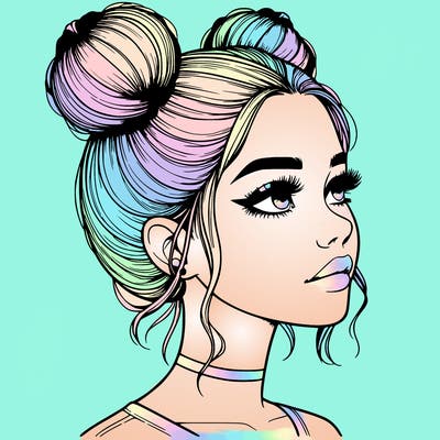 realistic girl with buns on the top of her head