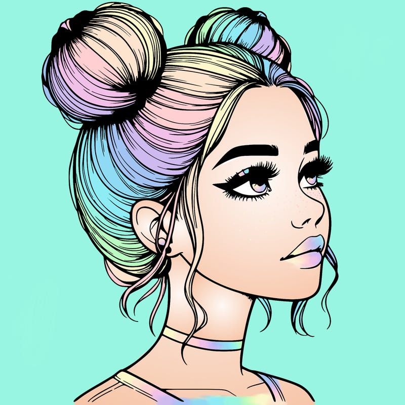 realistic girl with buns on the top of her head