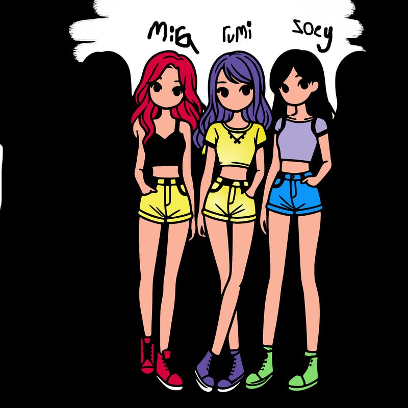 a group of girls wearing crop tops and shorts