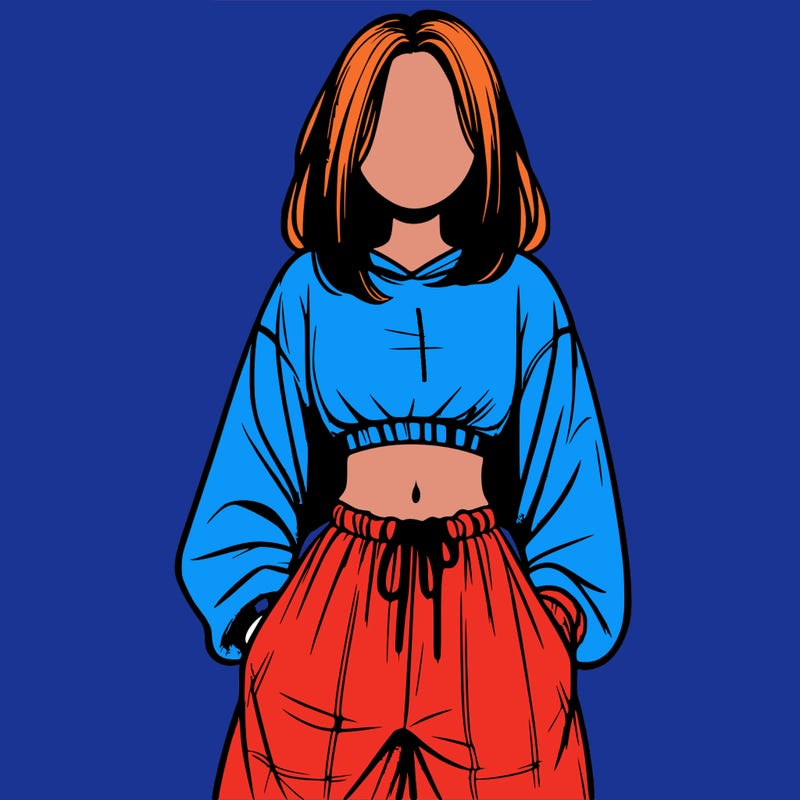 realistic girl faceless with baggy pants and a crop top