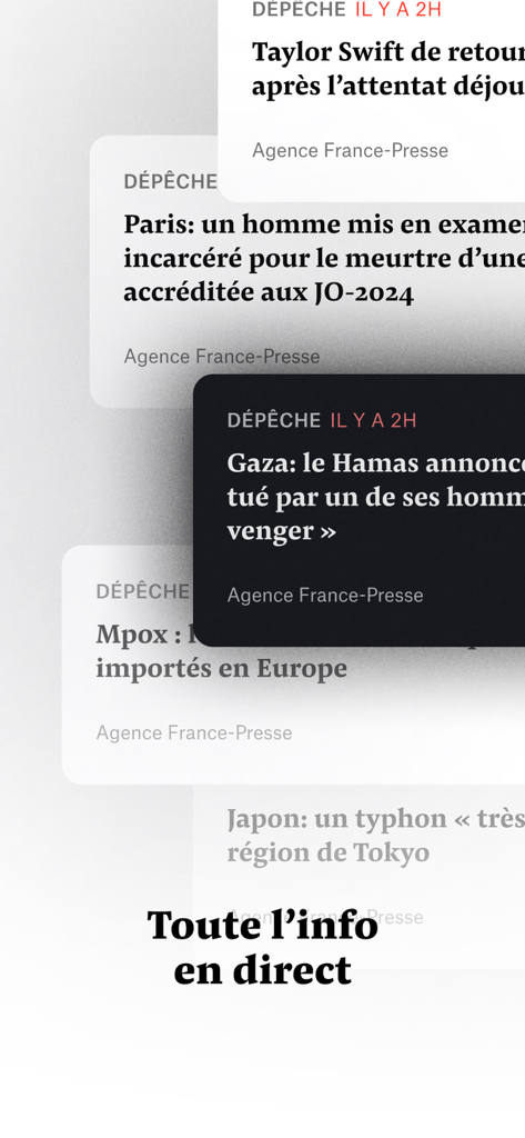 Mediapart, journal indépendant - Mediapartアプリ上のAgence France-Presseからのリアルタイムニュース通知とヘッドラインのスタック