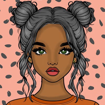realistic girl with two buns in hair and lips