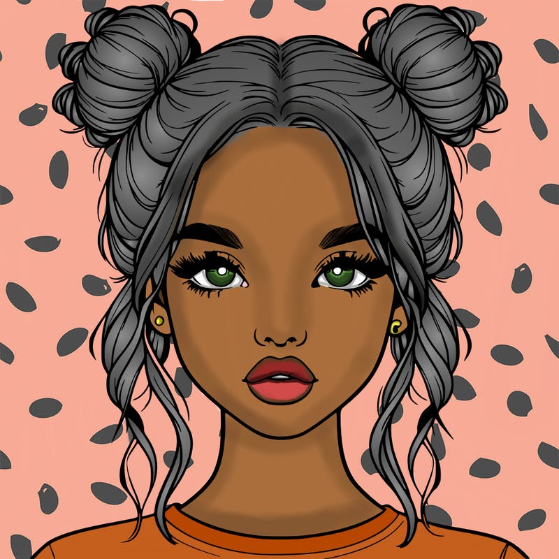 realistic girl with two buns in hair and lips