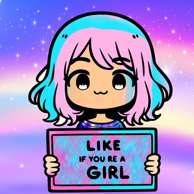 a cute girl holding a sign that says like if you’re a girl