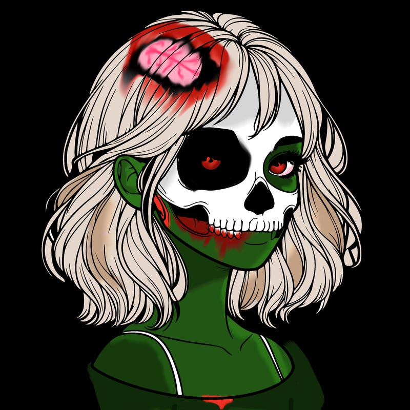 realistic girl with skull