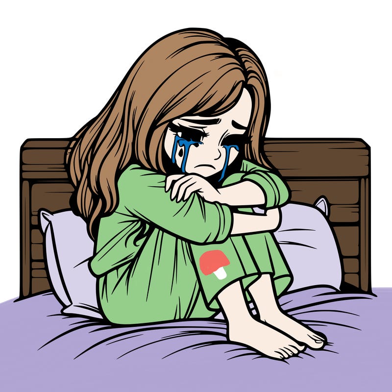 realistic girl crying on her bed over a break up