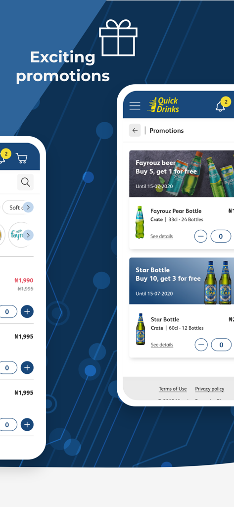 QuickDrinks NG - QuickDrinks NG app screen showing beverage promotions and bulk discount offers