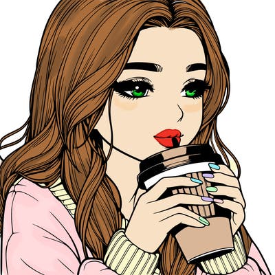 realistic girl drinking coffee