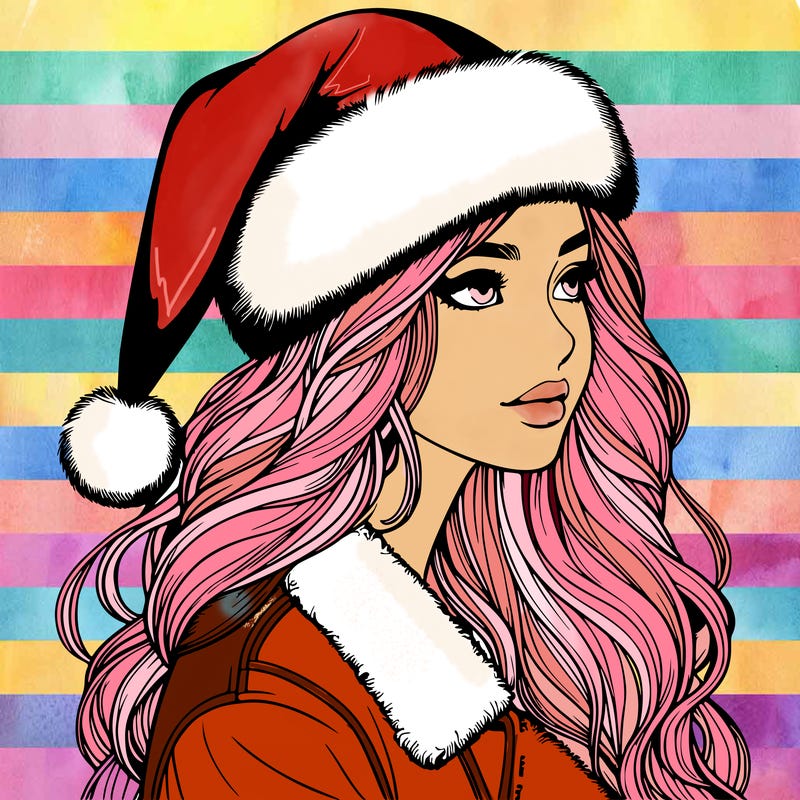 realistic girl in santa hat
