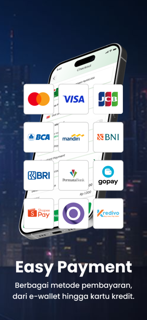 UltraVoucher: Diskon & UFood - UltraVoucher app checkout screen displaying multiple payment methods including credit cards and Indonesian digital wallets