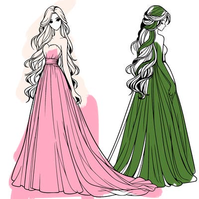 realistic woman with long flowing dress