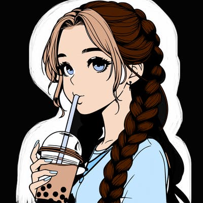realistic girl with braided hair drinking boba
