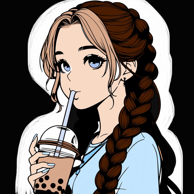 realistic girl with braided hair drinking boba