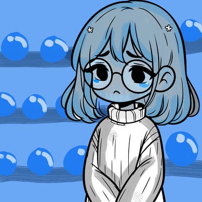 sad girl with glasses in a sweater