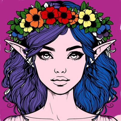 realistic female elf with flower crown