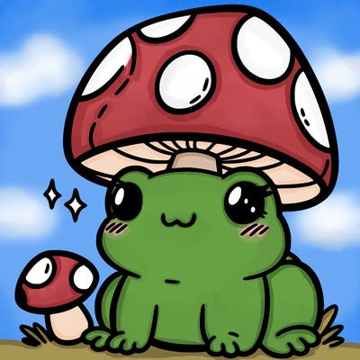 a cute frog with a mushroom hat