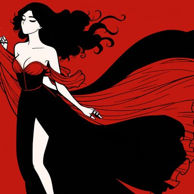 realistic woman in dress flowing the the wind