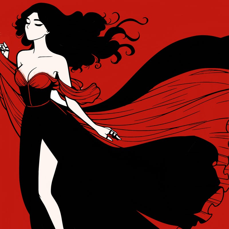 realistic woman in dress flowing the the wind