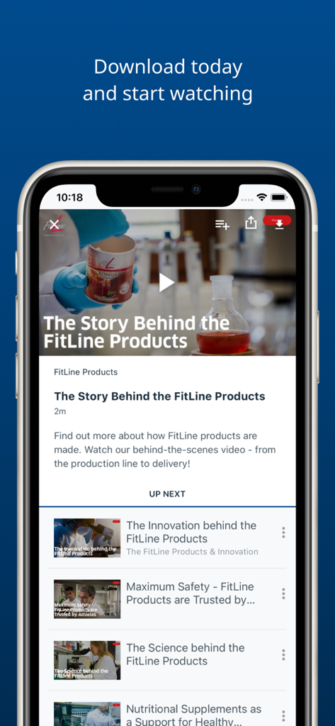 PM.TV - The PM.TV app on a smartphone showing FitLine product training videos