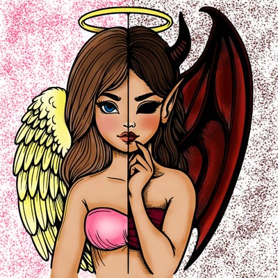 realistic angel half demon