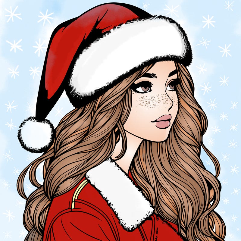 realistic girl in santa hat