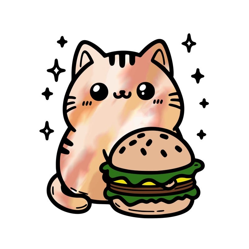 cute cat and hamburger
