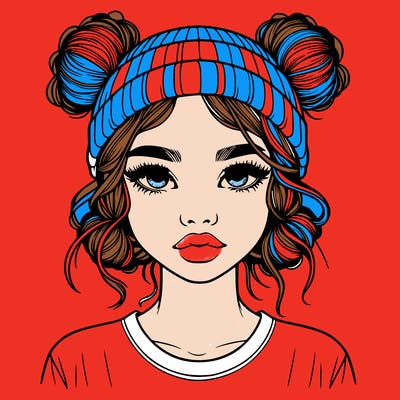 realistic girl with buns in her hair with a beanie on