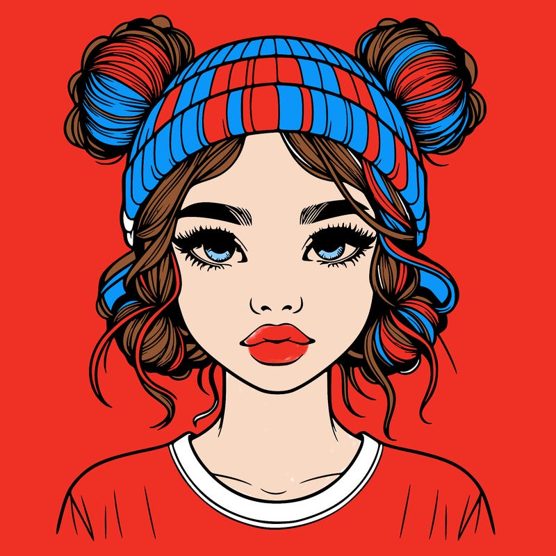 realistic girl with buns in her hair with a beanie on