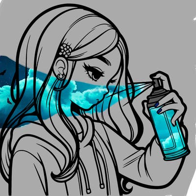 a realistic girl spray painting