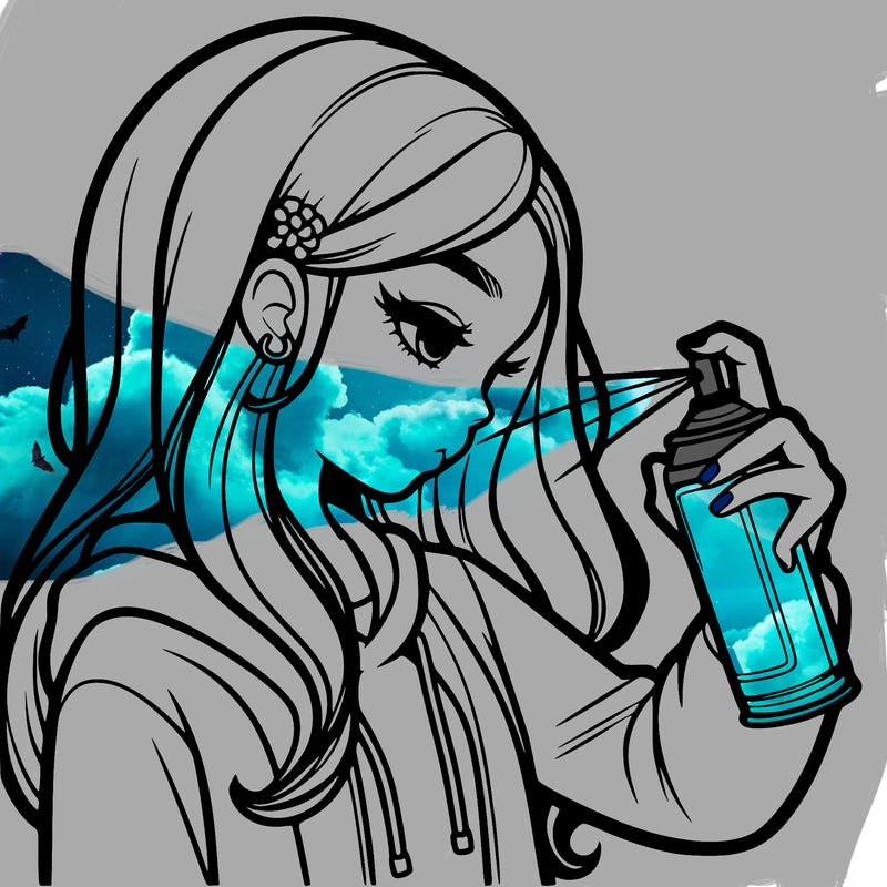 a realistic girl spray painting