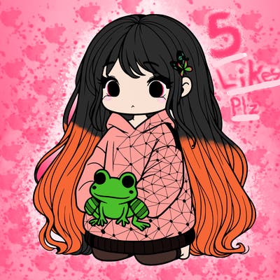 girl with long hair wearing an oversized shirt holding a frog
