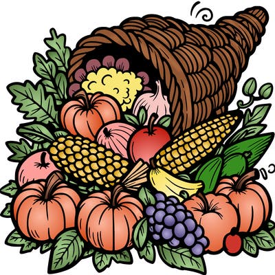 a cornucopia spilling out autumn fruit%2c vegetable