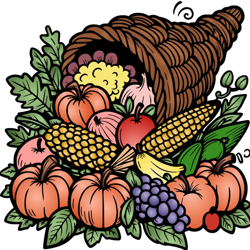 a cornucopia spilling out autumn fruit%2c vegetable